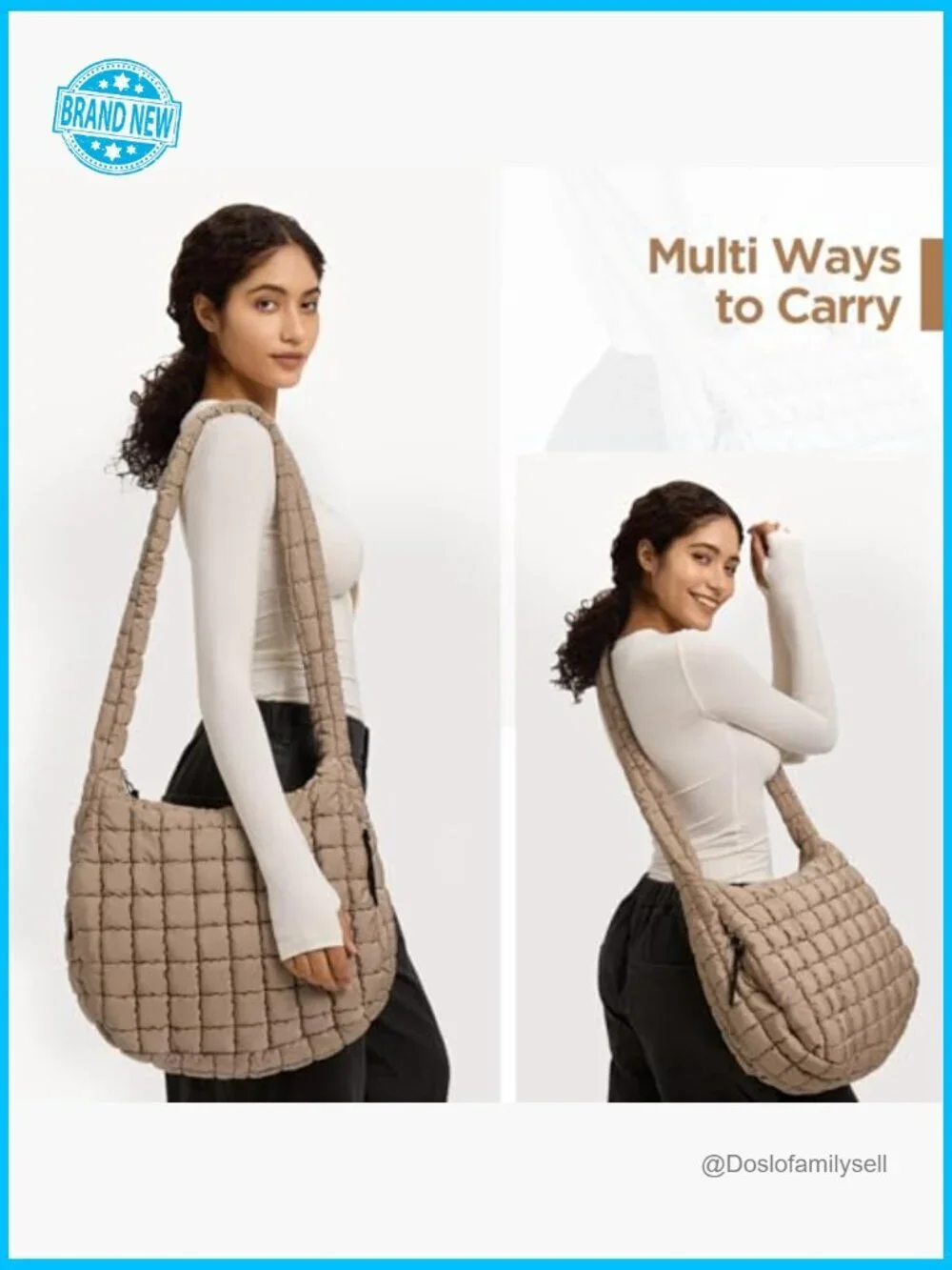 Large Quilted Puffer Tote Bag Soft Puffy Crossbody Hobo Handbag Puff Purse